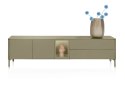 [K] Szafka RTV / Lowboard TRENTINO 211 cm - Lakierowany MDF w Kolorze Oliwkowym, System Push-to-Open, Oświetlenie LED