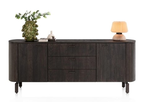 [K, defekt] Komoda / Sideboard RAVELLO 220 cm - Fornir Dębowy w Kolorze Bazaltowym, Matowy Lakier Platynowy, Soft-Closing