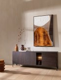 [od ręki] Komoda TRENTON 210 cm z forniru dębowego w kolorze clay, metalowa podstawa, 2 drzwi, 3 szuflady, 2 nisze LED