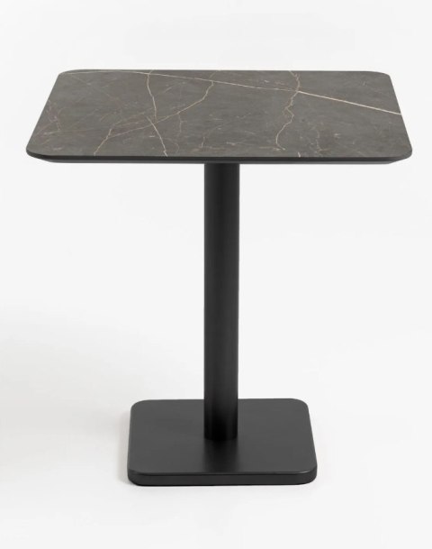 [K, od ręki] Kwadratowy Stolik Bistro BREST 75 x 75 cm - COCO maison | Blat HPL Onyx (Ciemny Marmur), Czarna Noga