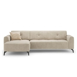 [K] Luksusowa Sofa z Szezlongiem TARRA – Tkanina Szenilowa Livigno Beż, Sprężyny Kieszeniowe, Design Premium