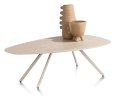 [K, od ręki] Organiczny Stolik Kawowy MINTOS 100 x 60 cm - Blat HPL Primo Laminato Travertin - Metalowe Nogi Chalk Beige