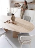 [K, od ręki] Owalny Stół Jadalniany ARAS 210 x 120 cm - Blat HPL Primo Laminato - Dwie Półstożkowe Nogi z Forniru Dębowego