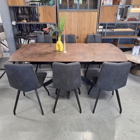 [K, od ręki] Rozkładany Stół Jadalniany PAVALON 140-190 cm - Blat HPL Primo Laminato Roest (Rdza) - Centralna Noga Designerska