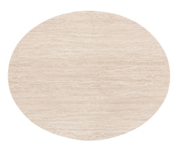 [K, od ręki] Owalny Stół ARAS 150 x 120 cm – Blat HPL Primo Laminato Travertin ( Stożkowa Noga Kolumnowa z Forniru Dębowego