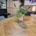 [R, od ręki] Owalny Stół Jadalniany METALUXE 240 x 110 cm - Blat z Forniru Dębowego we Wzór Jodełki - Noga Centralna