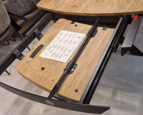 [na zamówienie] Rozkładany Stół Jadalniany PAVALON 170-230 cm - Blat HPL Primo Laminato Barnwood - Centralna Noga Designerska