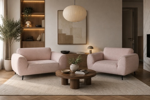 [od ręki] Nowoczesny Szeroki Fotel OASIS 1,5-osobowy Typu Loveseat – Strukturalna Plecionka – Czarne Nóżki – 135 x 90 cm