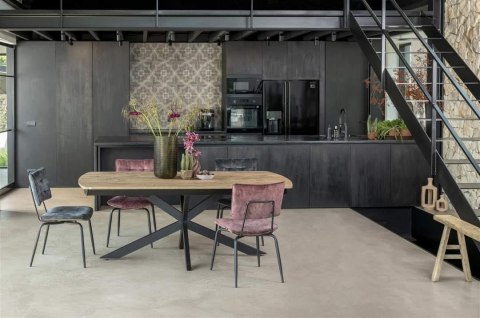 [od ręki] Rozkładany Stół Jadalniany PAVALON 200-278 cm - Blat HPL Primo Laminato Barnwood - Centralna Noga Designerska