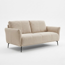[od ręki] Sofa Dwuosobowa VENTO 160 cm – Sprężyny Kieszeniowe – Jasnobeżowa Tkanina Strukturalna – Czarne Metalowe Nóżki