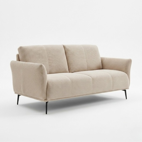 [od ręki] Sofa Dwuosobowa VENTO 160 cm – Sprężyny Kieszeniowe – Jasnobeżowa Tkanina Strukturalna – Czarne Metalowe Nóżki
