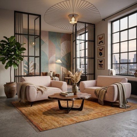 [od ręki] Sofa Dwuosobowa VENTO 160 cm – Sprężyny Kieszeniowe – Jasnobeżowa Tkanina Strukturalna – Czarne Metalowe Nóżki