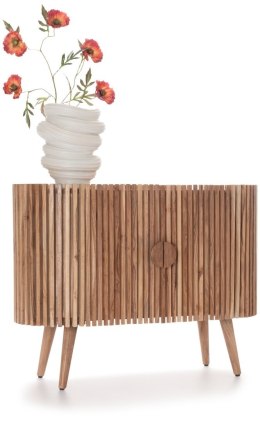 Owalna Komoda / Niska Szafka LINO 100 cm - Naturalne Drewno Akacjowe i Fornir - Ryflowane Fronty z Podbiciem z Lnu