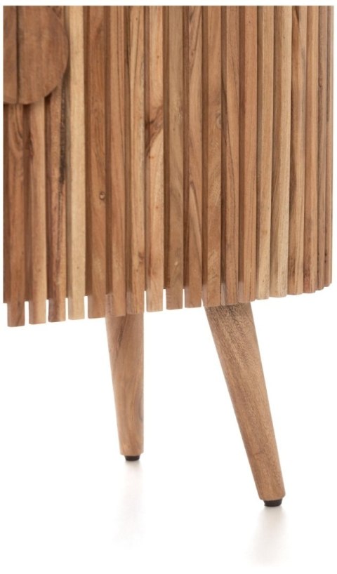 Owalna Komoda / Niska Szafka LINO 100 cm - Naturalne Drewno Akacjowe i Fornir - Ryflowane Fronty z Podbiciem z Lnu