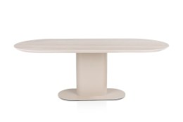 Owalny Stół BRIANTO 240 x 100 cm - Blat z Ceramiki na MDF (Optyka Trawertynu) - Metalowa Noga Kolumnowa Crème