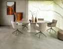 Owalny Stół BRIANTO 240 x 100 cm - Blat z Ceramiki na MDF (Optyka Trawertynu) - Metalowa Noga Kolumnowa Crème