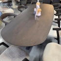 Owalny Stół Jadalniany CALETTA 270 x 110 cm – Blat z Forniru Dębowego w Kolorze Bazaltowym – Metalowa Noga Centralna Antracyt