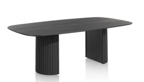 Owalny Stół Jadalniany PAVIE 270 x 120 cm - Czarny Fornir Dębowy Castle Black - Kolumnowa Noga Cylindryczna z Lamelami