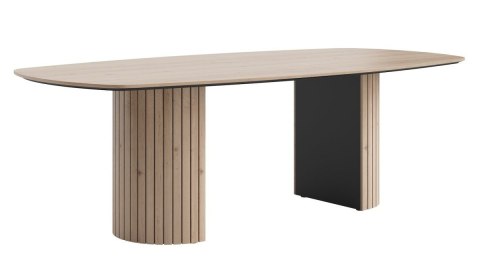 Owalny Stół Jadalniany PAVIE 270 x 120 cm - Naturalny Fornir Dębowy - Kolumnowa Noga Cylindryczna -