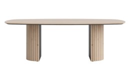 Owalny Stół Jadalniany PAVIE 270 x 120 cm - Naturalny Fornir Dębowy - Kolumnowa Noga Cylindryczna -