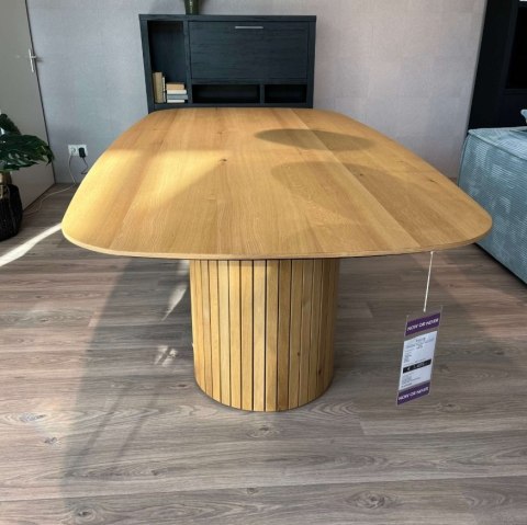 Owalny Stół Jadalniany PAVIE 270 x 120 cm - Naturalny Fornir Dębowy - Kolumnowa Noga Cylindryczna -