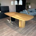Owalny Stół Jadalniany PAVIE 270 x 120 cm - Naturalny Fornir Dębowy - Kolumnowa Noga Cylindryczna -