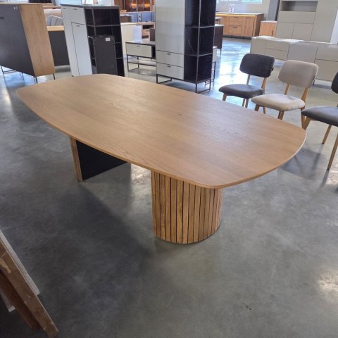 Owalny Stół Jadalniany PAVIE 270 x 120 cm - Naturalny Fornir Dębowy - Kolumnowa Noga Cylindryczna -