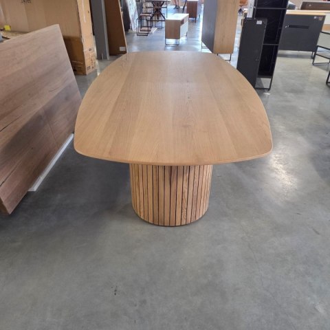 Owalny Stół Jadalniany PAVIE 270 x 120 cm - Naturalny Fornir Dębowy - Kolumnowa Noga Cylindryczna -