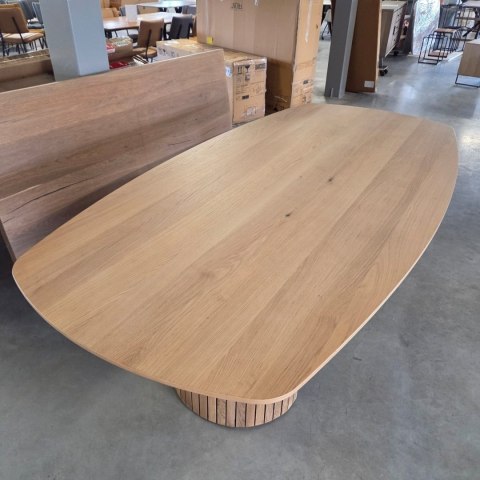 Owalny Stół Jadalniany PAVIE 270 x 120 cm - Naturalny Fornir Dębowy - Kolumnowa Noga Cylindryczna -