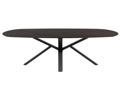 Owalny Stół Jadalniany CALETTA 270 x 110 cm – Blat z Forniru Dębowego w Kolorze Bazaltowym – Metalowa Noga Centralna Antracyt