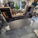 Owalny Stół Jadalniany CALETTA 270 x 110 cm – Blat z Forniru Dębowego w Kolorze Bazaltowym – Metalowa Noga Centralna Antracyt
