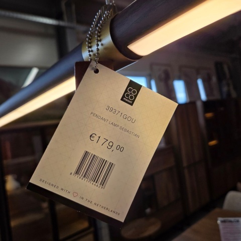 Designerska Podłużna Lampa Wisząca SEBASTIAN 120 cm – Ciemne Drewno z Matowym Złotem – Zintegrowane Oświetlenie LED z Pilotem