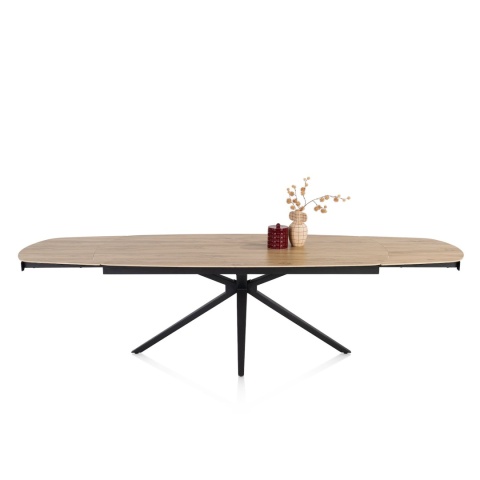 [od ręki, defekt] Ekskluzywny Rozkładany Stół Ceramiczny LATTINA 200-300 cm – Blat Ceramic Oak Natural – Czarne Metalowe Nogi