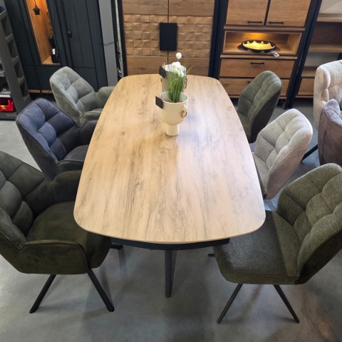 [od ręki, defekt] Ekskluzywny Rozkładany Stół Ceramiczny LATTINA 200-300 cm – Blat Ceramic Oak Natural – Czarne Metalowe Nogi