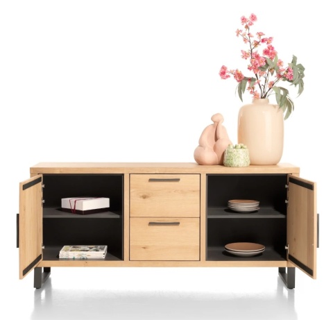 [od ręki] Designerska Komoda RTV PAVIE 175 cm – Naturalny Fornir Dębowy (Efekt Lameli) – System Soft-Closing