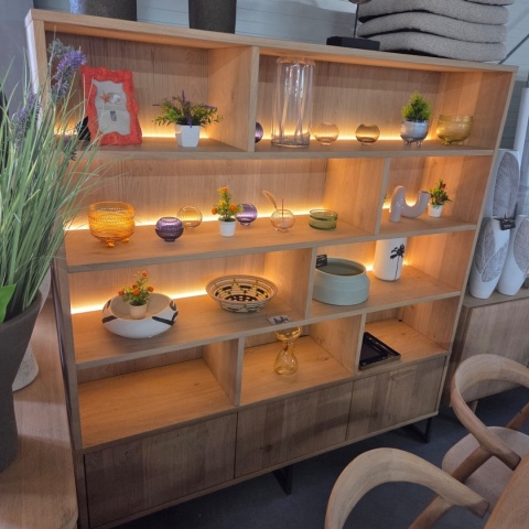 Skandynawska Dębowa Komoda Wysoka CASTELLO 180 x 195 cm – Dąb Piaskowy – Oświetlenie LED – Projekt Premium