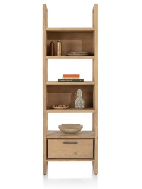 [od ręki] Regał na Książki NYSTEAD 200 cm - Naturalny Fornir Dębowy Dune - Matowy Lakier Platinum - Soft-Close