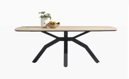 [od ręki] Owalny Stół Jadalniany LIVADA 220 x 110 cm – Gruby Fornir Dębowy – Czarny Metalowy Stelaż Pająk –