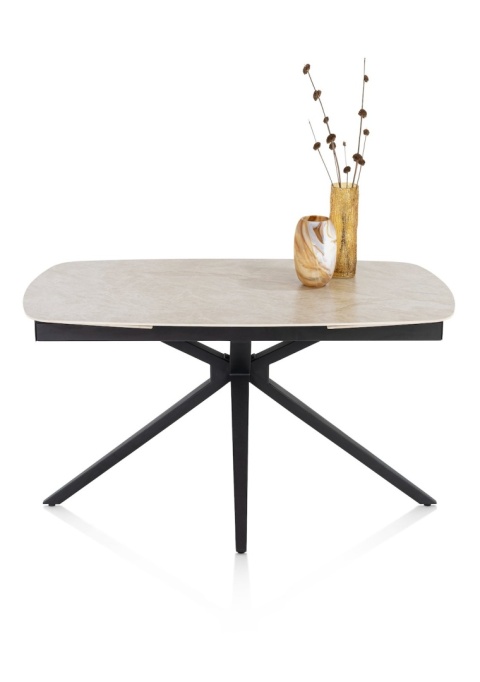 [fabrycznie nowy] Rozkładany Stół Ceramiczny LATTINA 140-200 cm – Ceramic Marble Creme (Efekt Kremowego Marmuru) Metalowe Nogi