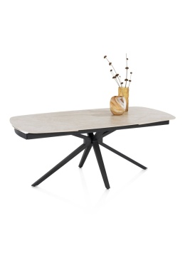 [od ręki, defekt] Rozkładany Stół Ceramiczny LATTINA 200-300 cm – Ceramic Marble Creme (Efekt Marmuru) – Czarne Metalowe Nogi