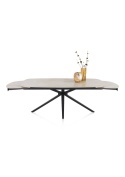 [od ręki, defekt] Rozkładany Stół Ceramiczny LATTINA 200-300 cm – Ceramic Marble Creme (Efekt Marmuru) – Czarne Metalowe Nogi