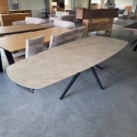 [od ręki, defekt] Rozkładany Stół Ceramiczny LATTINA 200-300 cm – Ceramic Marble Creme (Efekt Marmuru) – Czarne Metalowe Nogi