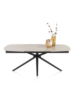 [fabrycznie nowy] Rozkładany Stół Ceramiczny LATTINA 200-300 cm – Ceramic Marble Creme (Efekt Marmuru) – Czarne Metalowe Nogi