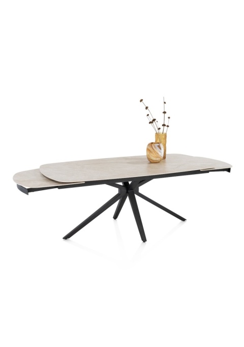 [fabrycznie nowy] Rozkładany Stół Ceramiczny LATTINA 200-300 cm – Ceramic Marble Creme (Efekt Marmuru) – Czarne Metalowe Nogi