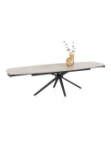 [fabrycznie nowy] Rozkładany Stół Ceramiczny LATTINA 200-300 cm – Ceramic Marble Creme (Efekt Marmuru) – Czarne Metalowe Nogi