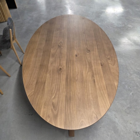 Eliptyczny Stół Jadalniany TRAPANI 210 x 120 cm - Przydymiony Fornir Mangowy Smoked - Centralna Noga Kolumnowa