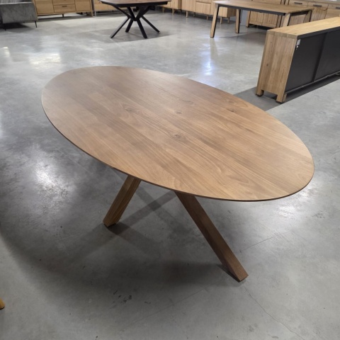 Eliptyczny Stół Jadalniany TRAPANI 210 x 120 cm - Przydymiony Fornir Mangowy Smoked - Centralna Noga Kolumnowa