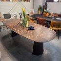 [od ręki] Owalny stół jadalniany Caletta 240 x 105 cm - Marble Brown HPL, nogi Trenton
