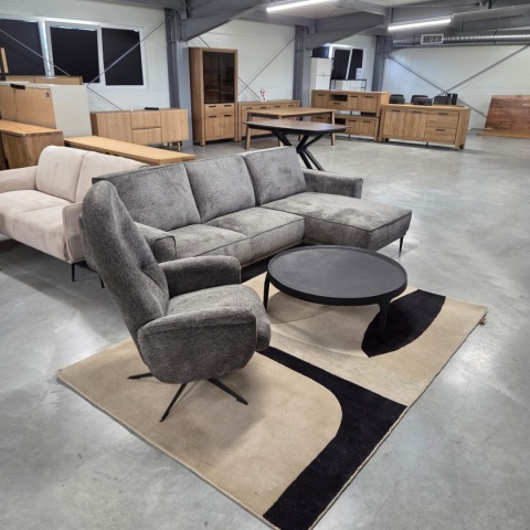 Sofa/ Narożnik z Szezlongiem PUGLIA 260 x 150 cm – Luksusowy Szenil Enzo Antracyt – Sprężyny Kieszeniowe