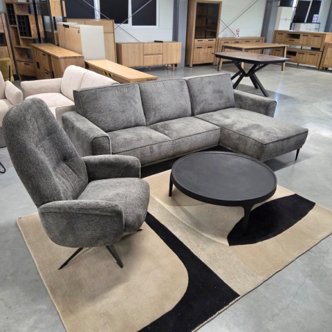 Sofa/ Narożnik z Szezlongiem PUGLIA 260 x 150 cm – Luksusowy Szenil Enzo Antracyt – Sprężyny Kieszeniowe